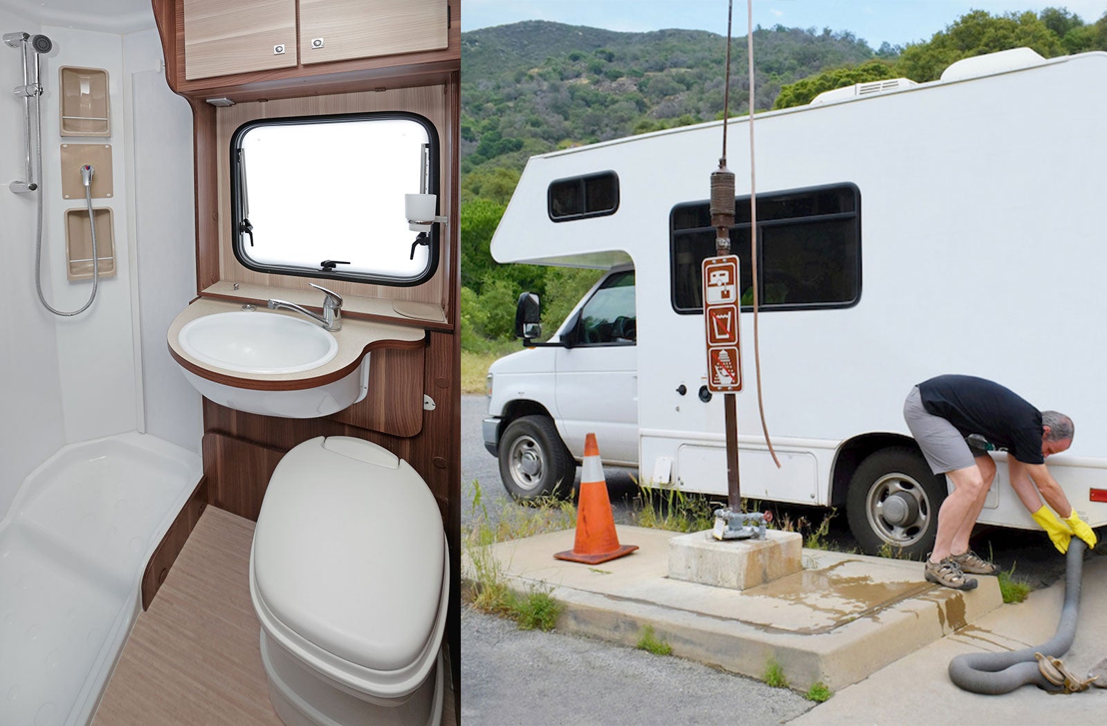 Portable RV/camper toilet and holding tank setup in Baltimore, Maryland