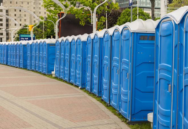Seasonal porta potty units set up at a Baltimore, Maryland venue